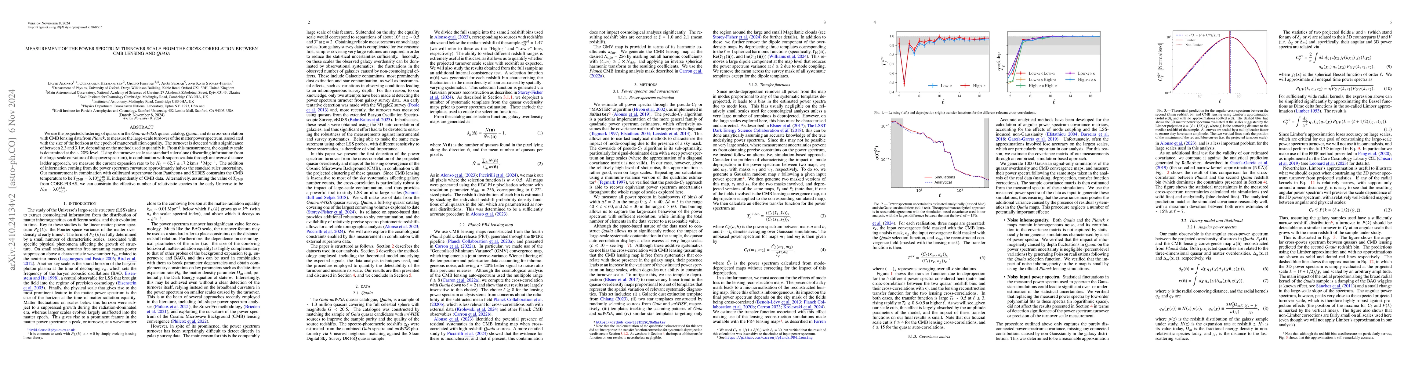 Thumbnail for Measurement of the power spectrum turnover scale from the
  cross-correlation between CMB lensing and Quaia