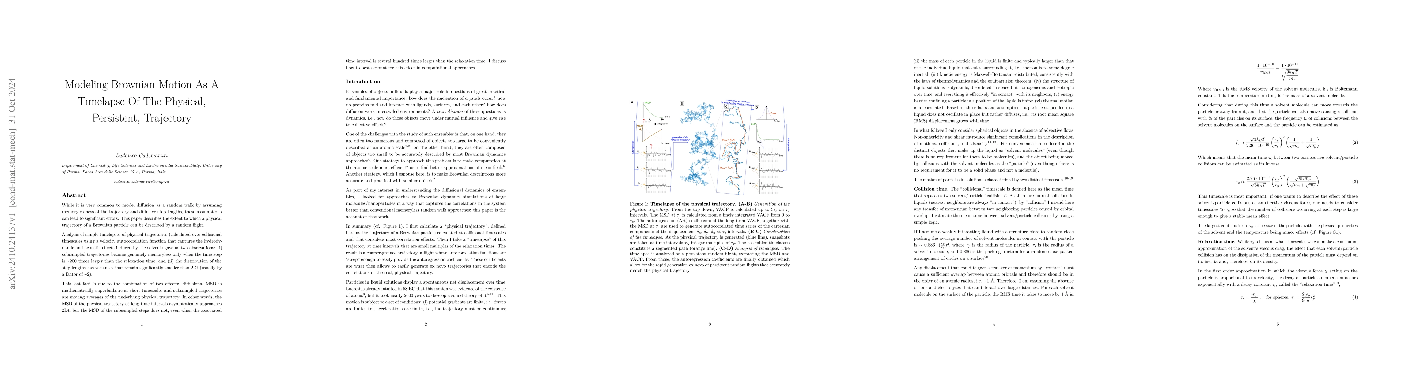 Thumbnail for Modeling Brownian Motion as a Timelapse of the Physical, Persistent,
  Trajectory
