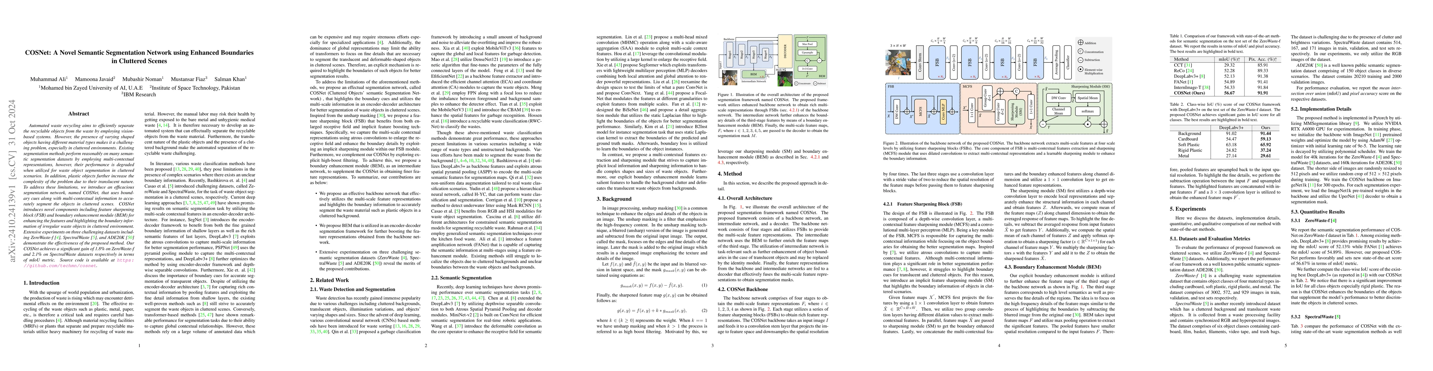 Thumbnail for COSNet: A Novel Semantic Segmentation Network using Enhanced Boundaries
  in Cluttered Scenes