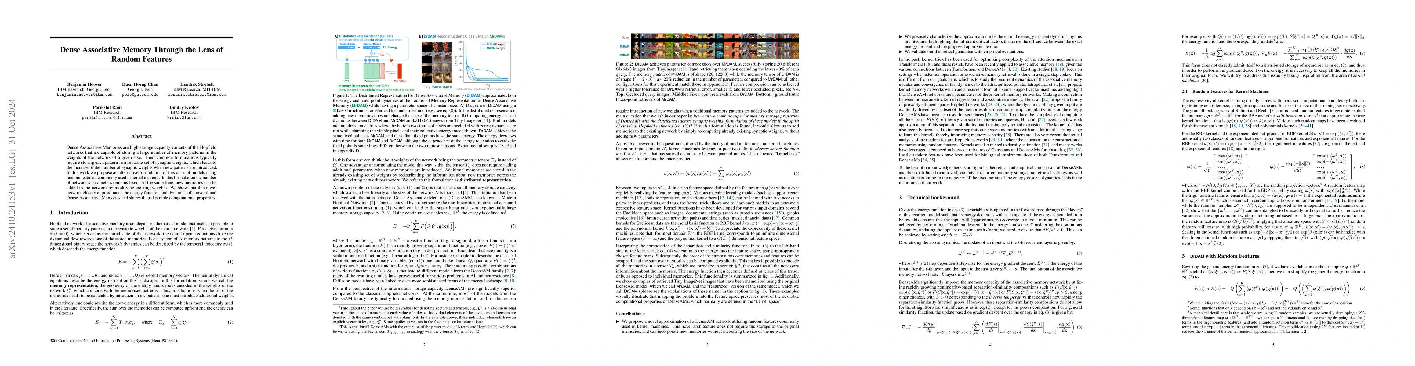 Thumbnail for Dense Associative Memory Through the Lens of Random Features