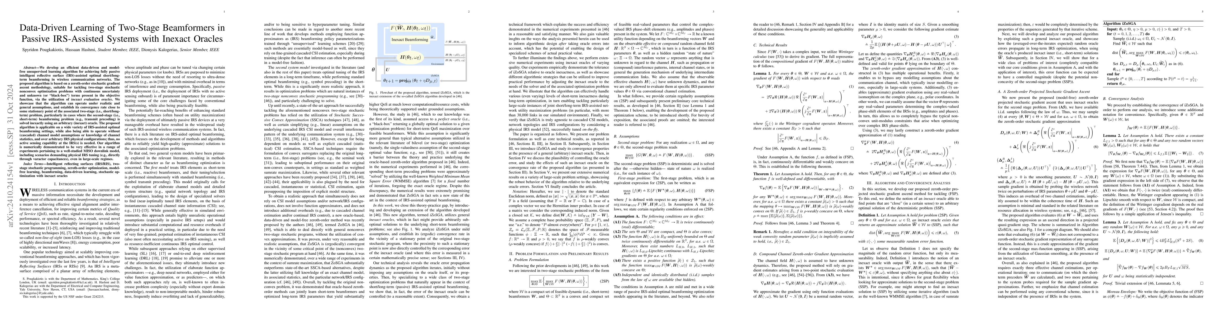 Thumbnail for Data-Driven Learning of Two-Stage Beamformers in Passive IRS-Assisted
  Systems with Inexact Oracles