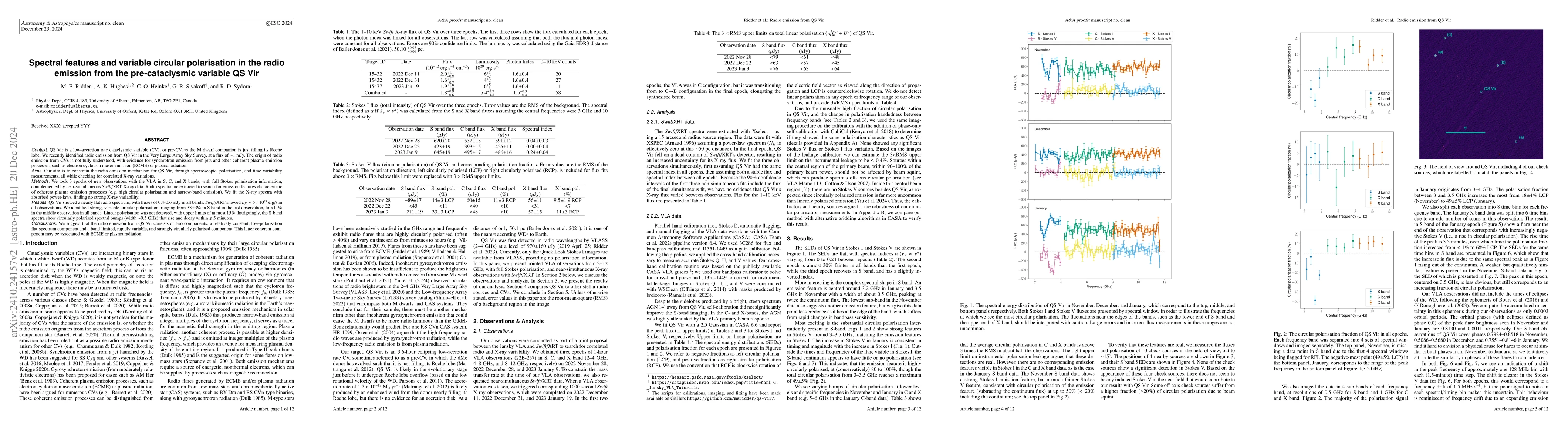 Thumbnail for Spectral features and variable circular polarisation in the radio
  emission from the pre-cataclysmic variable QS Vir