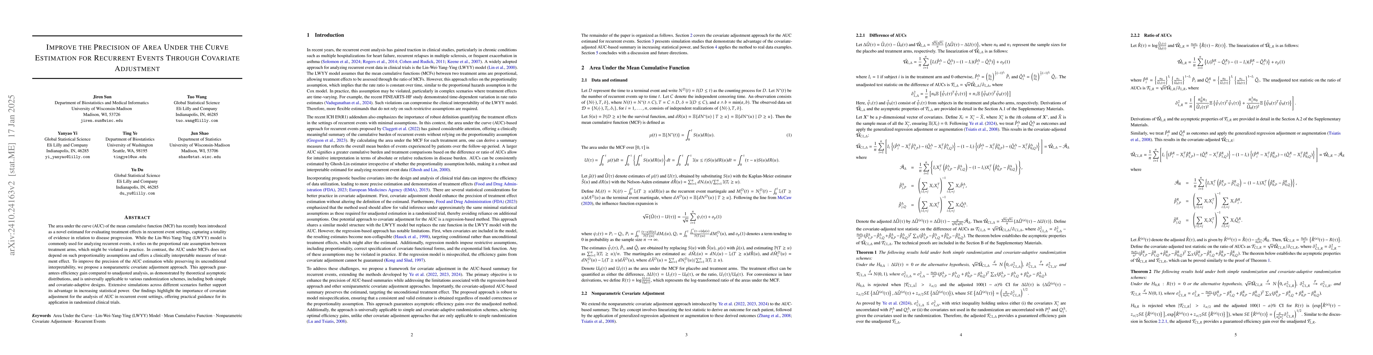 Thumbnail for Improve the Precision of Area Under the Curve Estimation for Recurrent
  Events Through Covariate Adjustment