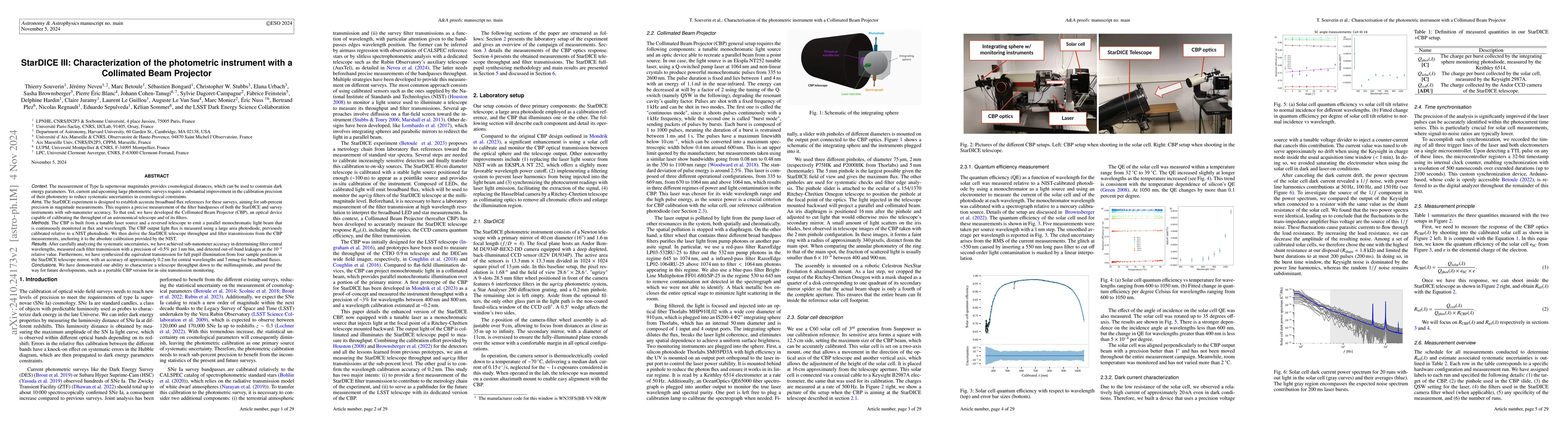 Thumbnail for StarDICE III: Characterization of the photometric instrument with a
  Collimated Beam Projector