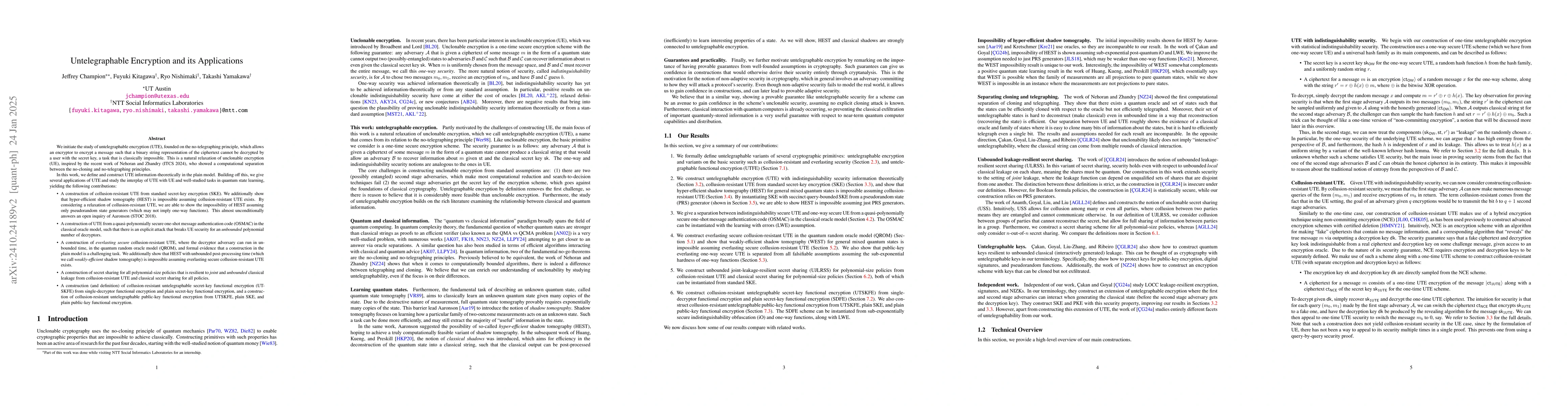 Thumbnail for Untelegraphable Encryption and its Applications