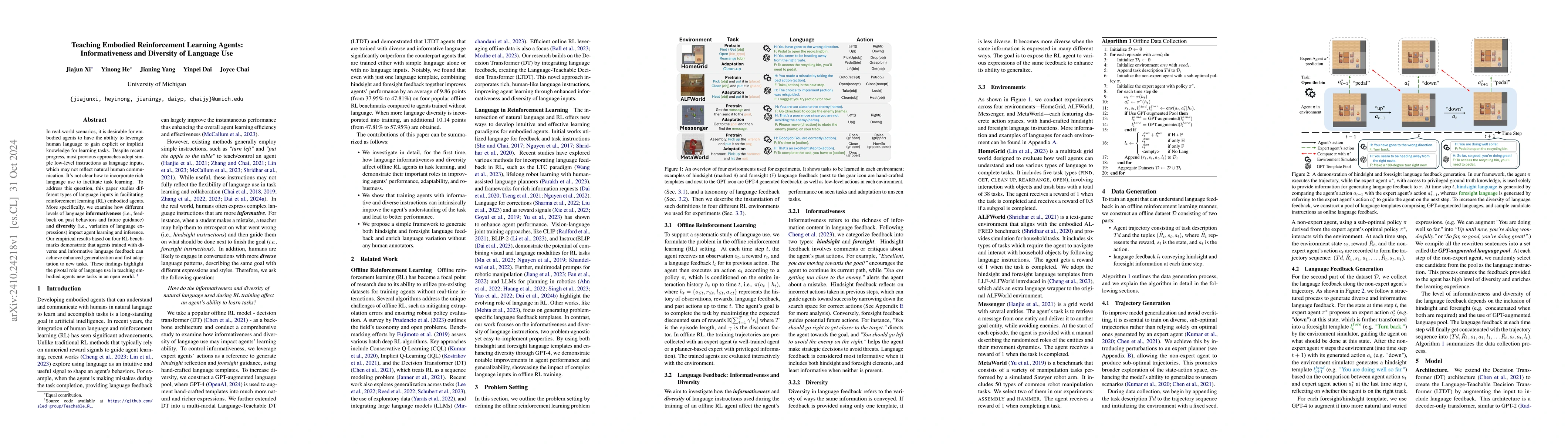 Thumbnail for Teaching Embodied Reinforcement Learning Agents: Informativeness and
  Diversity of Language Use