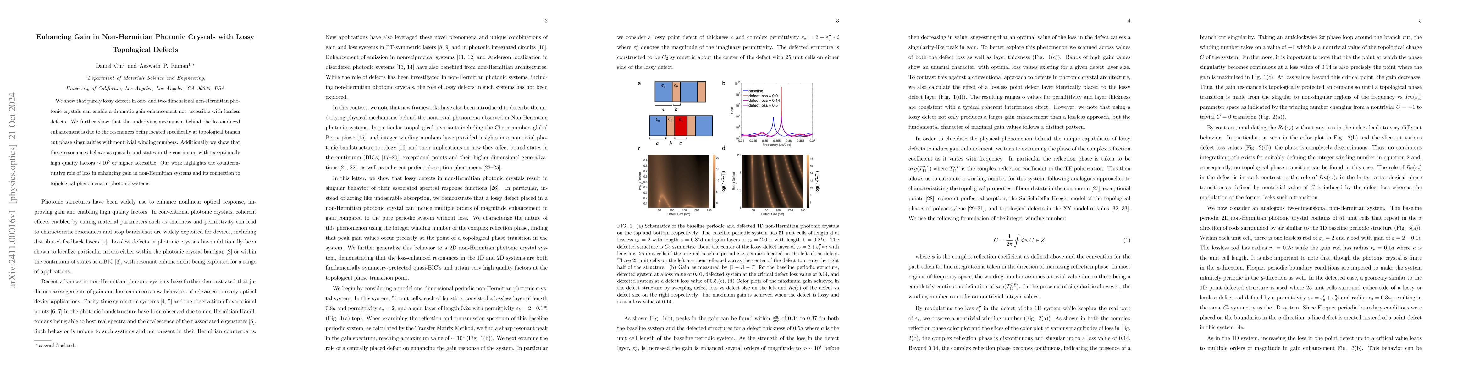 Thumbnail for Enhancing Gain in Non-Hermitian Photonic Crystals with Lossy Topological
  Defects
