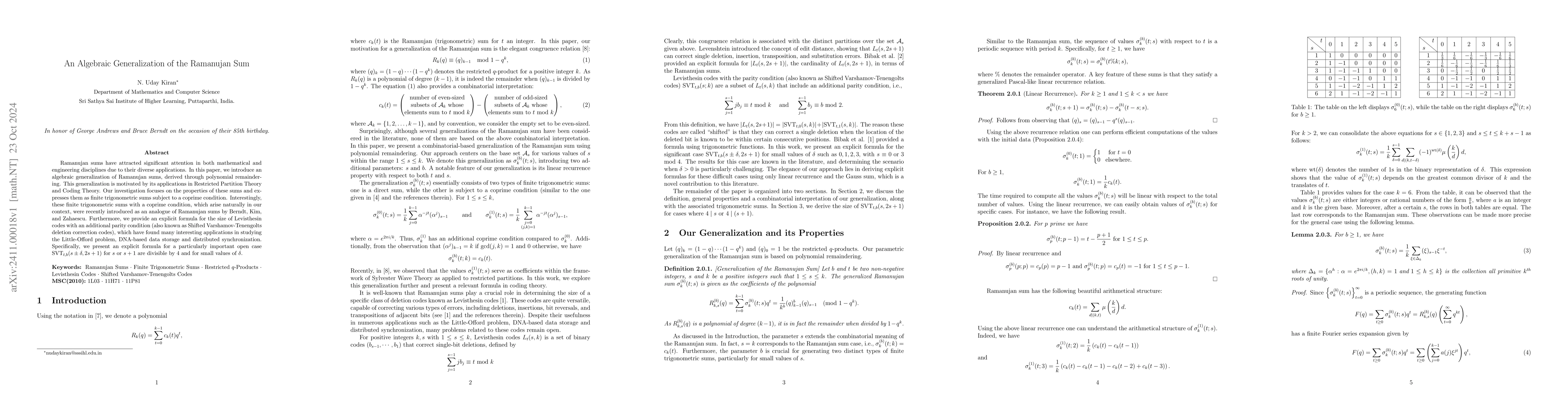 Thumbnail for An Algebraic Generalization of the Ramanujan Sum
