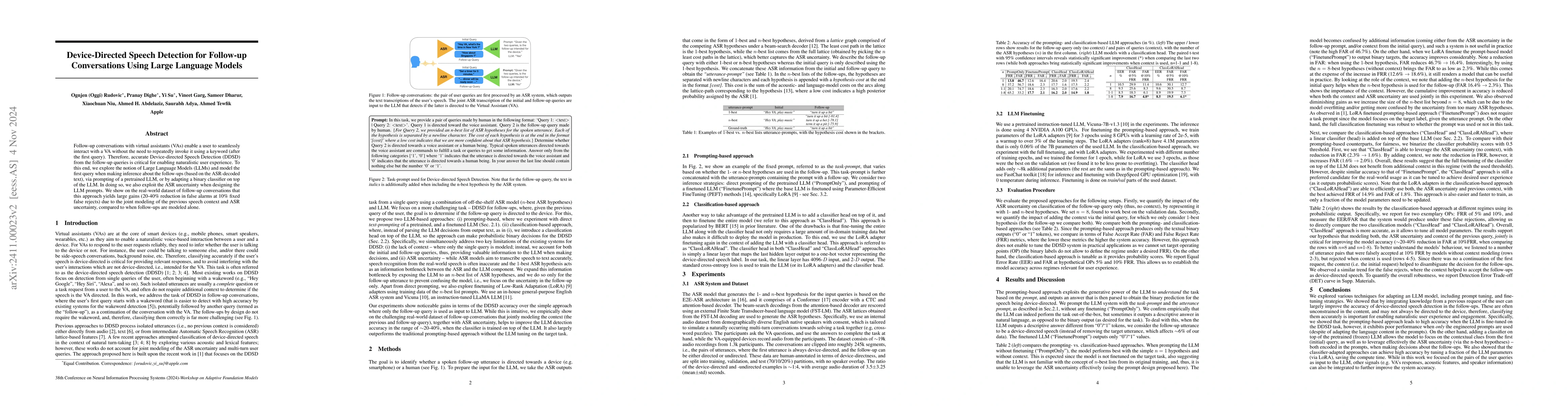 Thumbnail for Device-Directed Speech Detection for Follow-up Conversations Using Large
  Language Models
