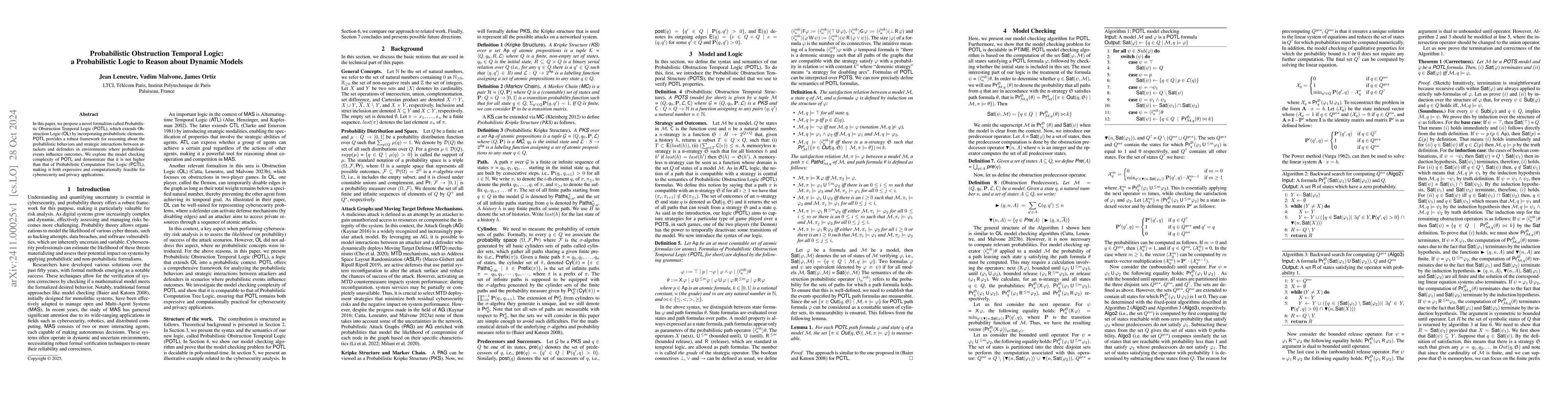 Thumbnail for Probabilistic Obstruction Temporal Logic: a Probabilistic Logic to
  Reason about Dynamic Models