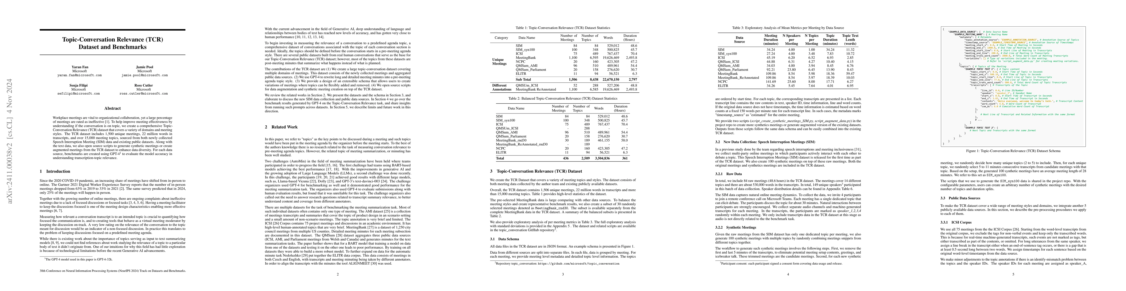 Thumbnail for Topic-Conversation Relevance (TCR) Dataset and Benchmarks