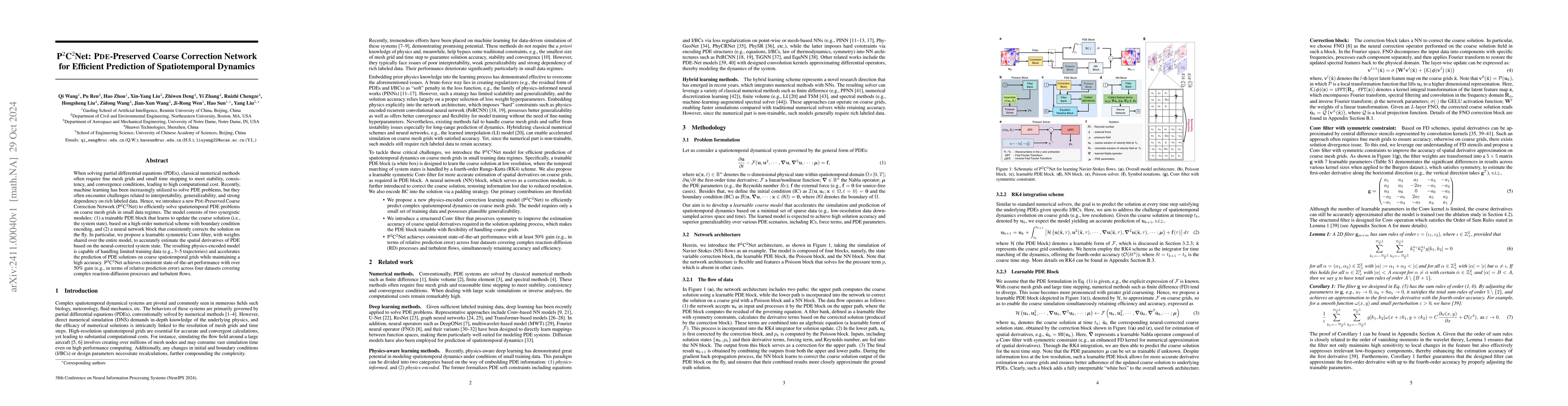 Thumbnail for P$^2$C$^2$Net: PDE-Preserved Coarse Correction Network for efficient
  prediction of spatiotemporal dynamics