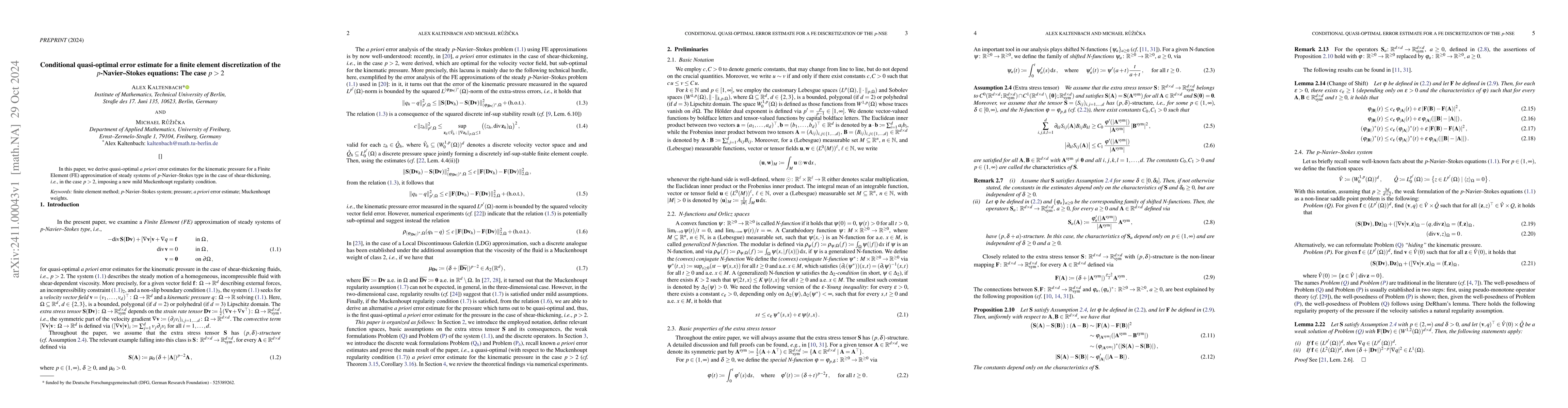 Thumbnail for Conditional quasi-optimal error estimate for a finite element
  discretization of the $p$-Navier-Stokes equations: The case $p>2$