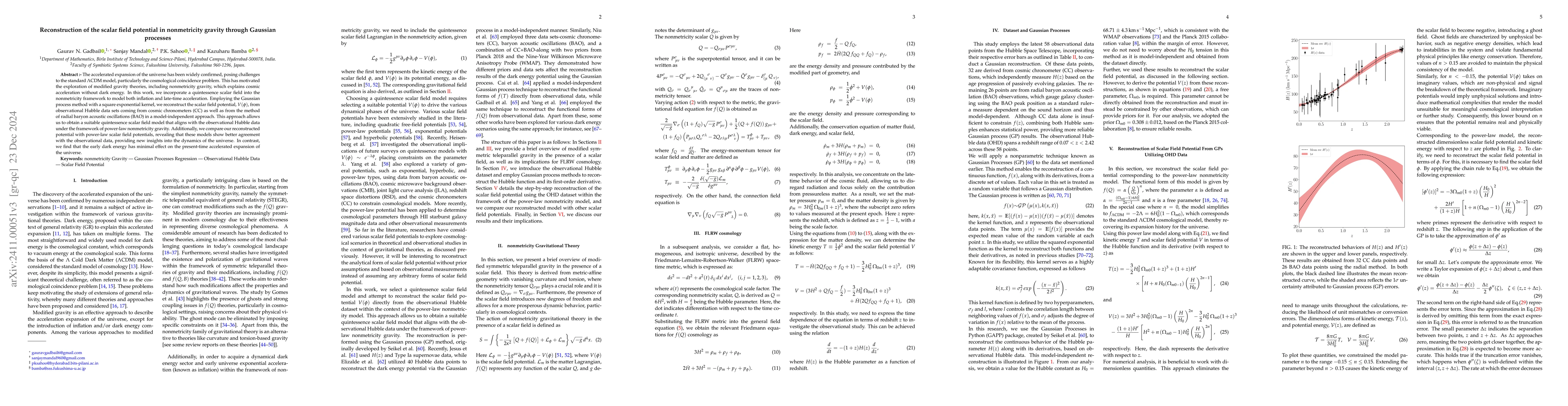 Thumbnail for Reconstruction of the scalar field potential in non-metricity gravity
  through Gaussian processes
