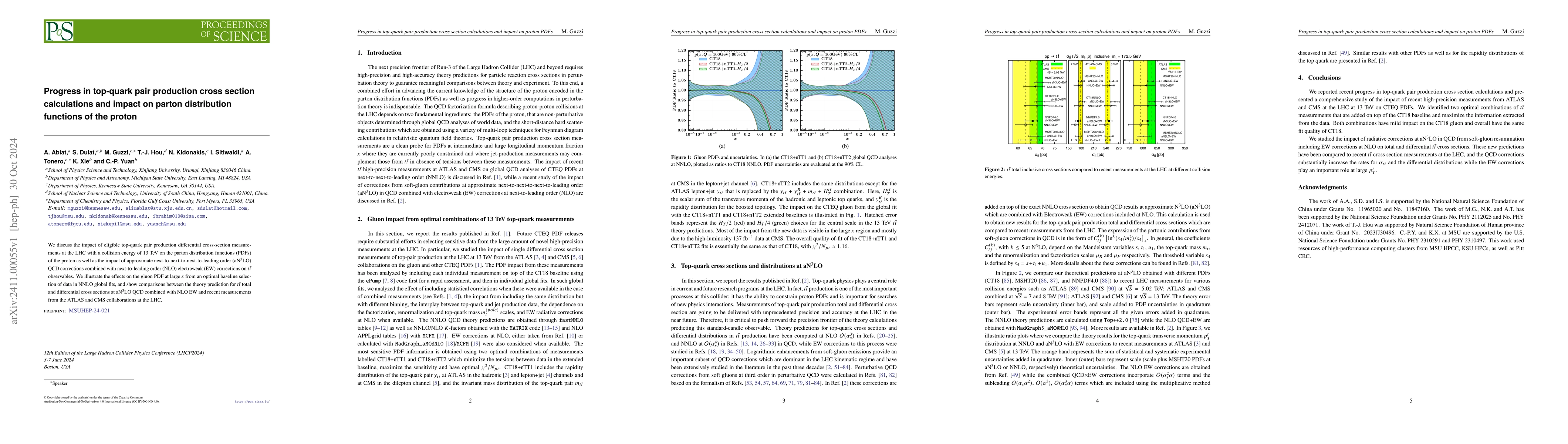 Thumbnail for Progress in top-quark pair production cross section calculations and
  impact on parton distribution functions of the proton