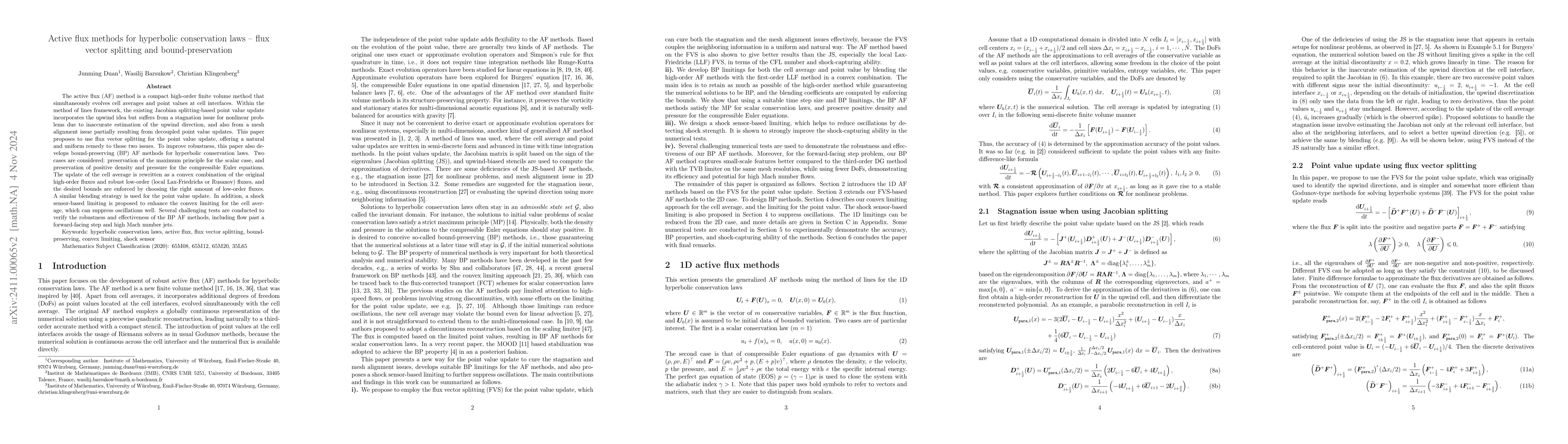 Thumbnail for Active flux methods for hyperbolic conservation laws -- flux vector
  splitting and bound-preservation