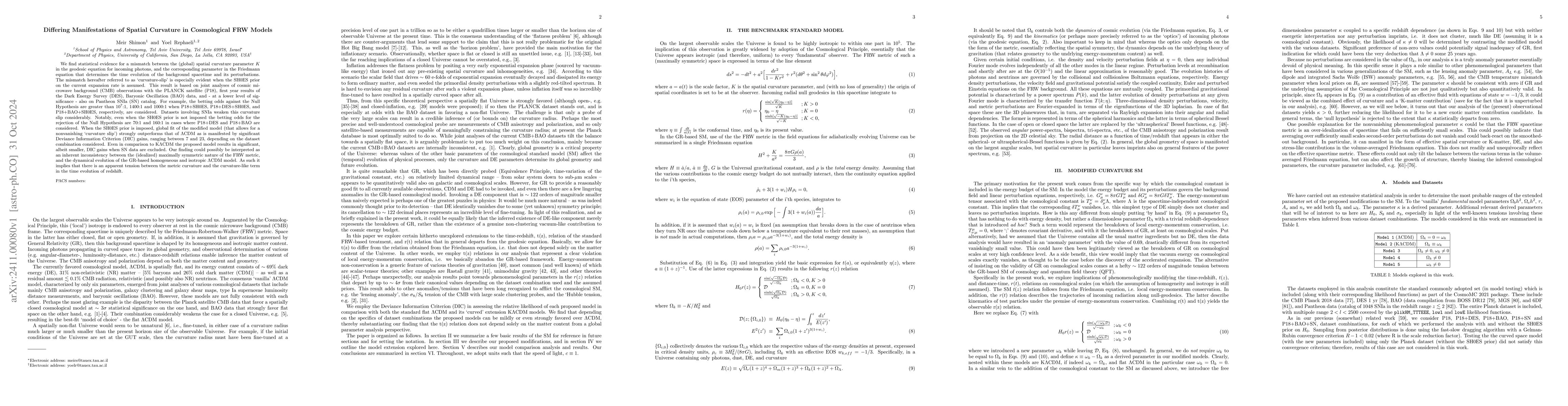 Thumbnail for Differing Manifestations of Spatial Curvature in Cosmological FRW Models
