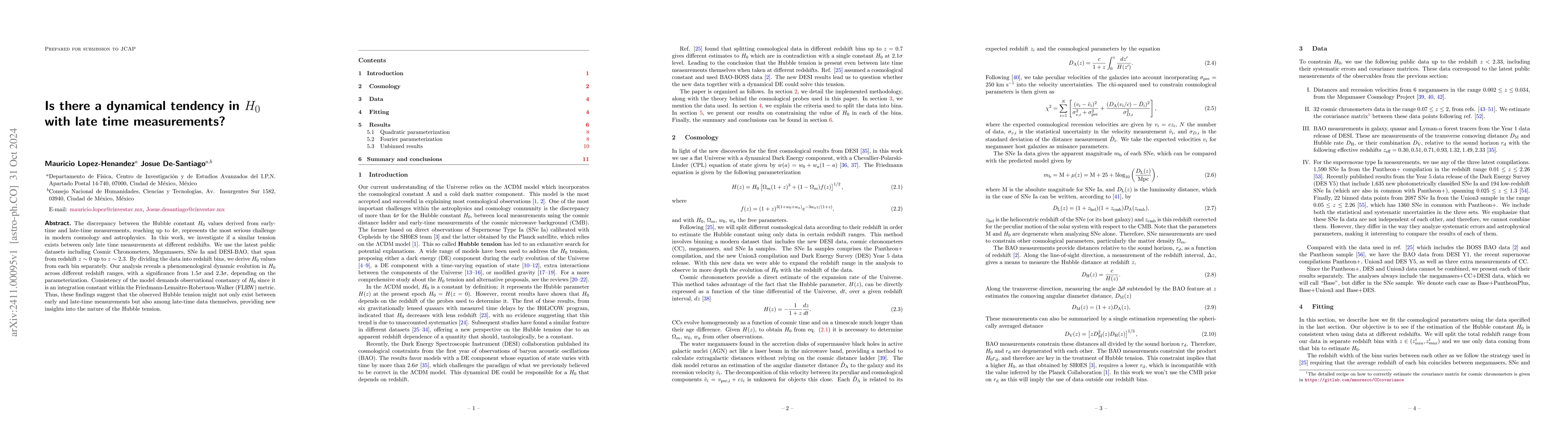 Thumbnail for Is there a dynamical tendency in H0 with late time measurements?