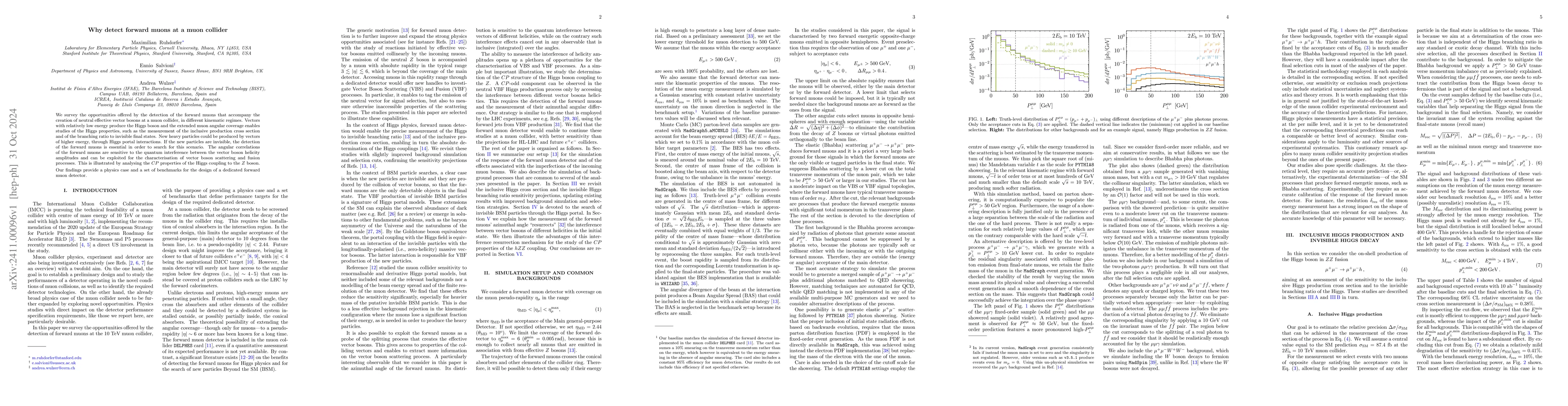 Thumbnail for Why detect forward muons at a muon collider