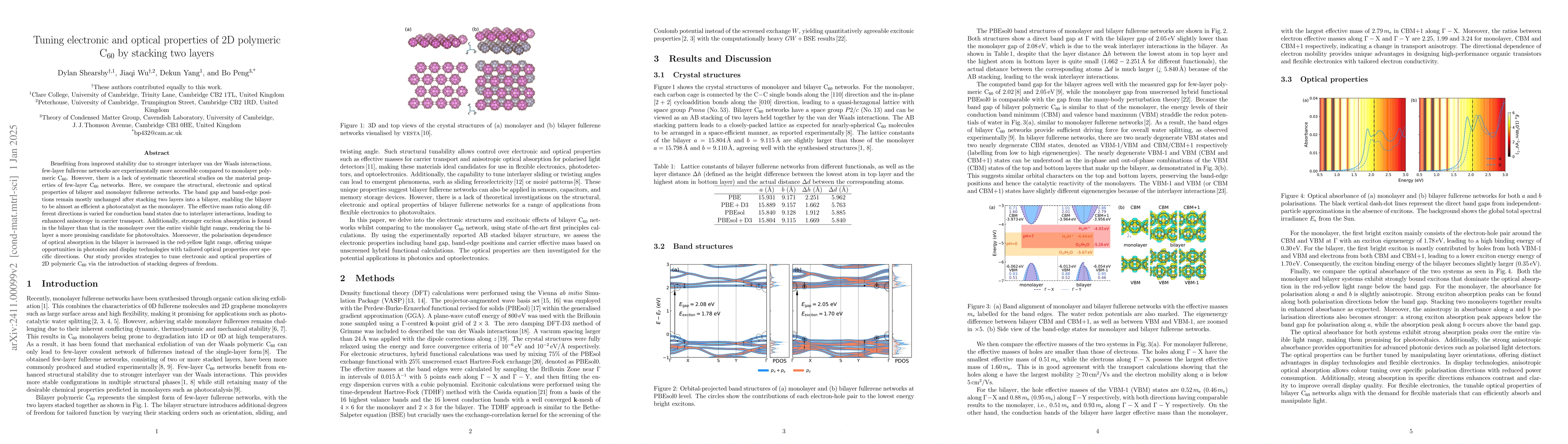 Thumbnail for Tuning electronic and optical properties of 2D polymeric C$_{60}$ by
  stacking two layers