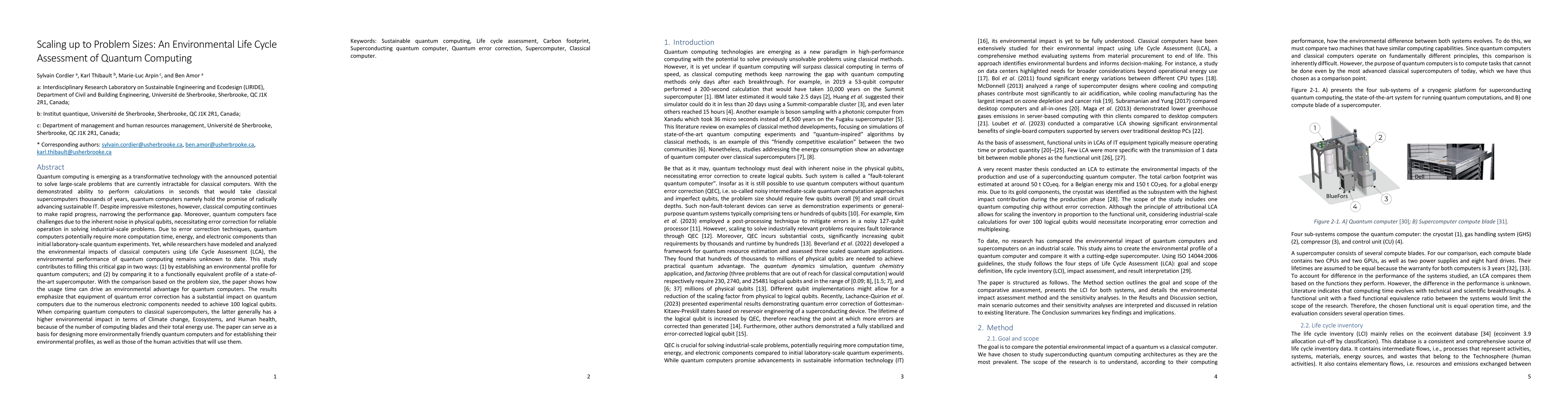 Thumbnail for Scaling up to Problem Sizes: An Environmental Life Cycle Assessment of
  Quantum Computing