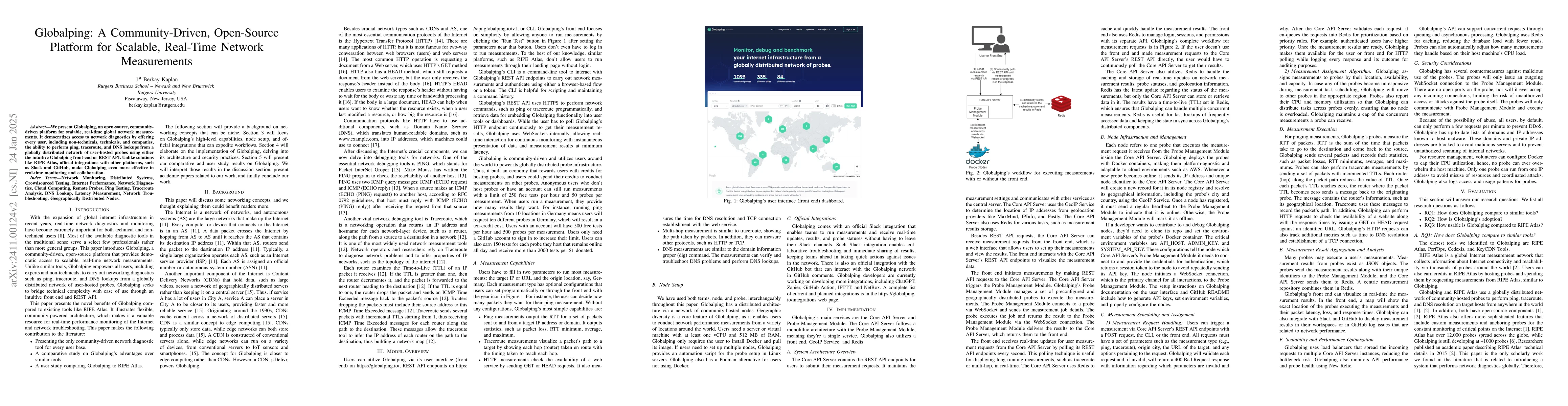 Thumbnail for Globalping: A Community-Driven, Open-Source Platform for Scalable,
  Real-Time Network Measurements