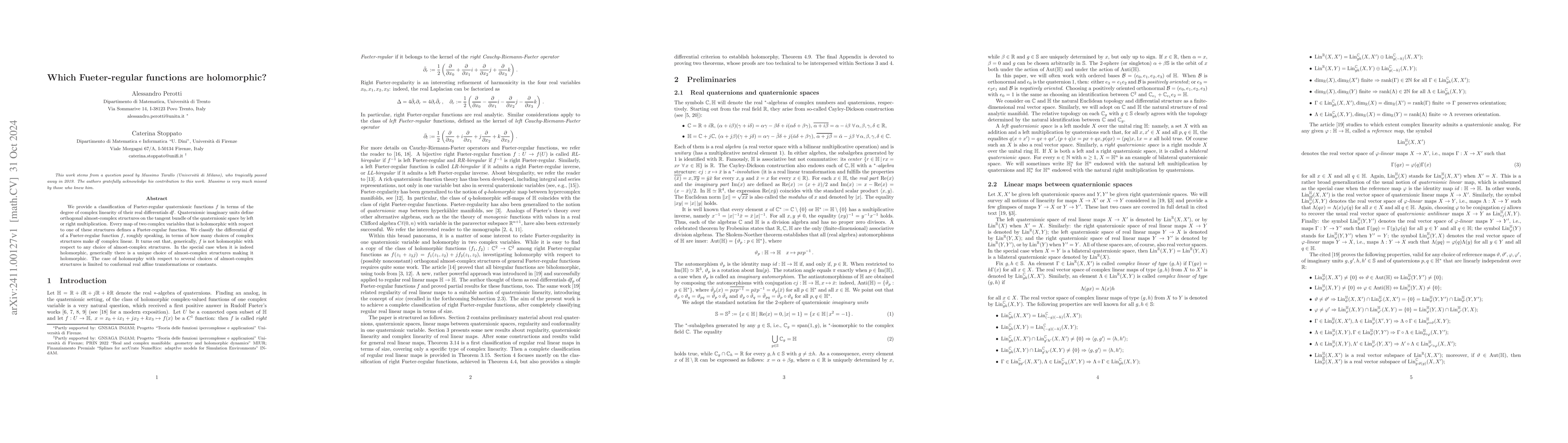 Thumbnail for Which Fueter-regular functions are holomorphic?