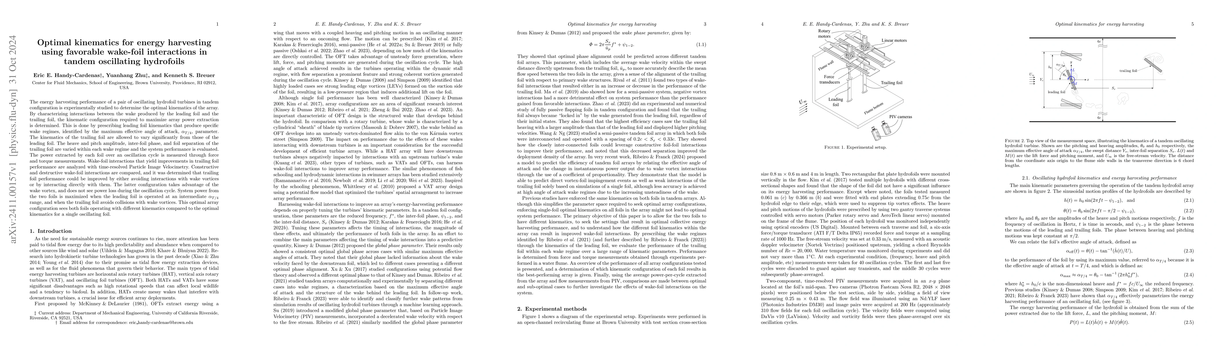 Thumbnail for Optimal Kinematics for Energy Harvesting Using Favorable Wake-Foil
  Interactions in Tandem Oscillating Hydrofoils