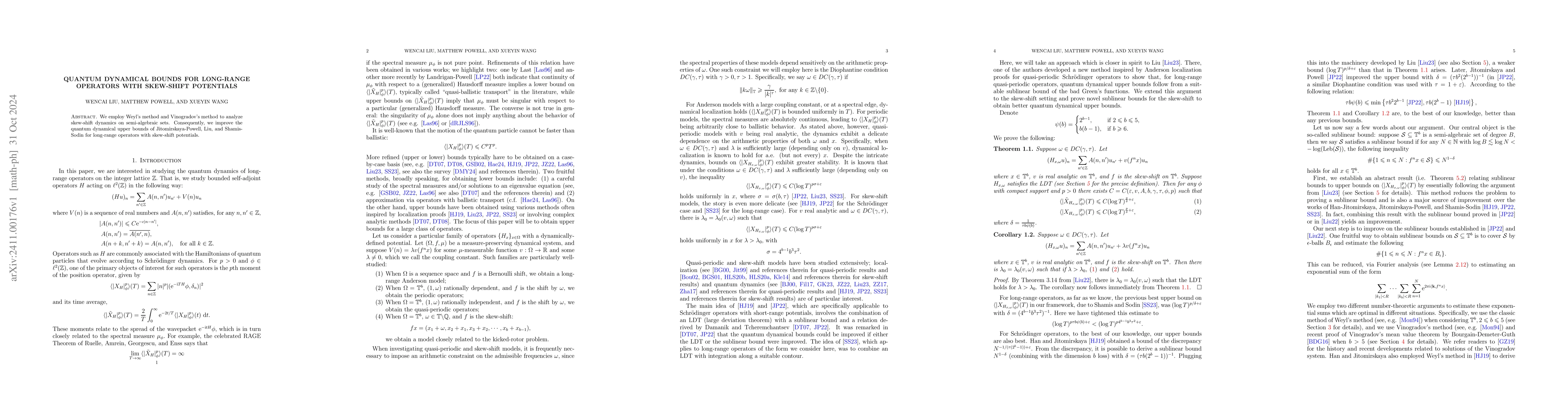Thumbnail for Quantum dynamical bounds for long-range operators with skew-shift
  potentials