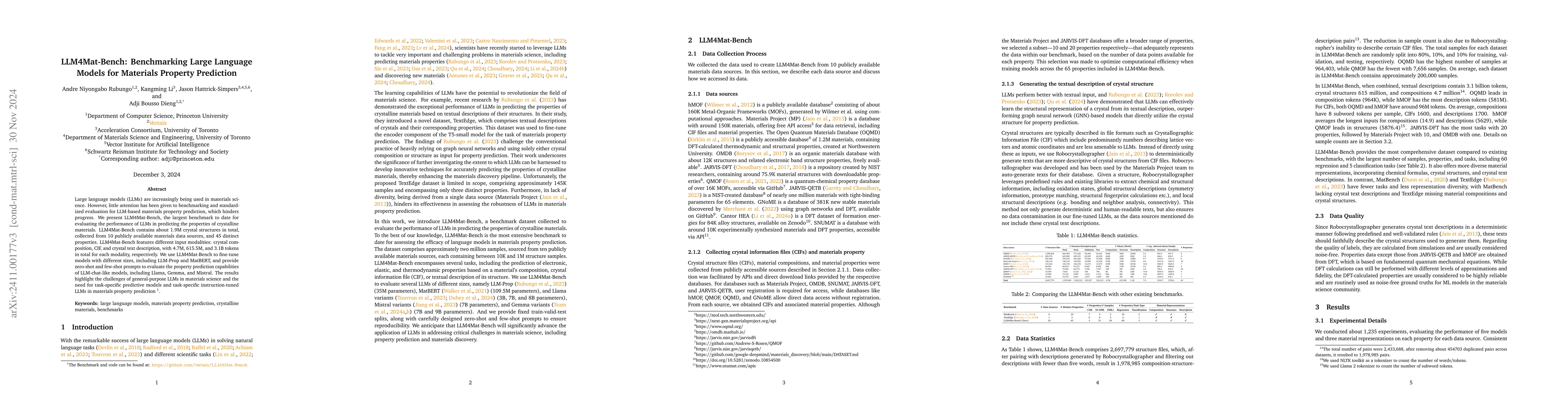 Thumbnail for LLM4Mat-Bench: Benchmarking Large Language Models for Materials Property
  Prediction