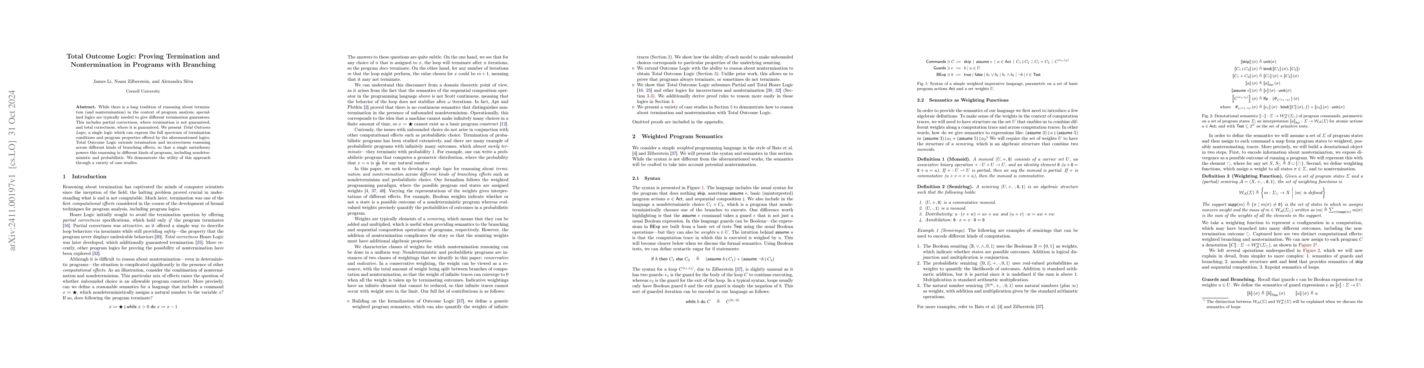 Thumbnail for Total Outcome Logic: Proving Termination and Nontermination in Programs
  with Branching