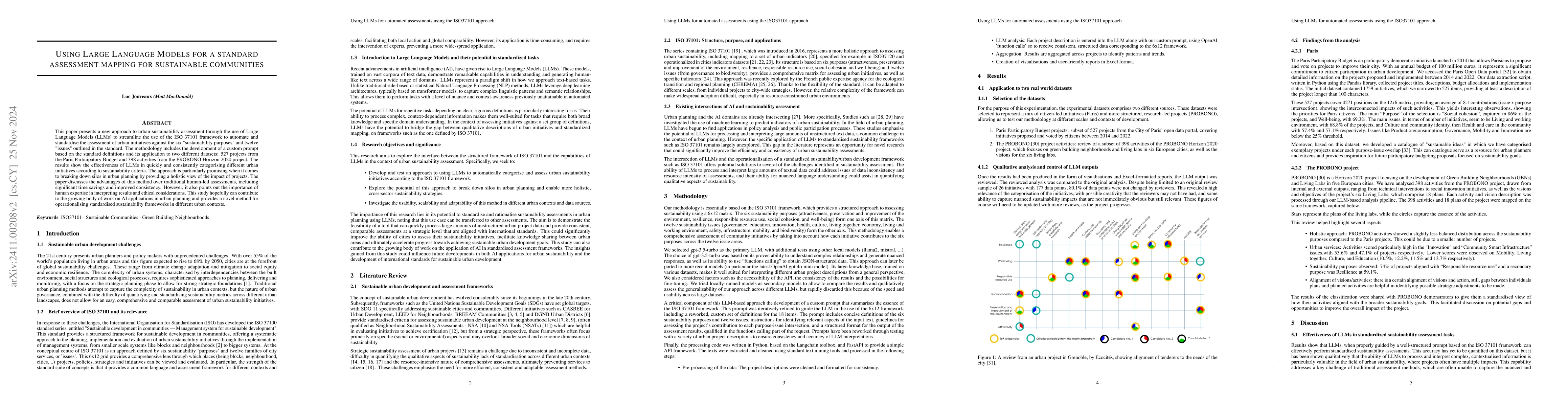 Thumbnail for Using Large Language Models for a standard assessment mapping for
  sustainable communities