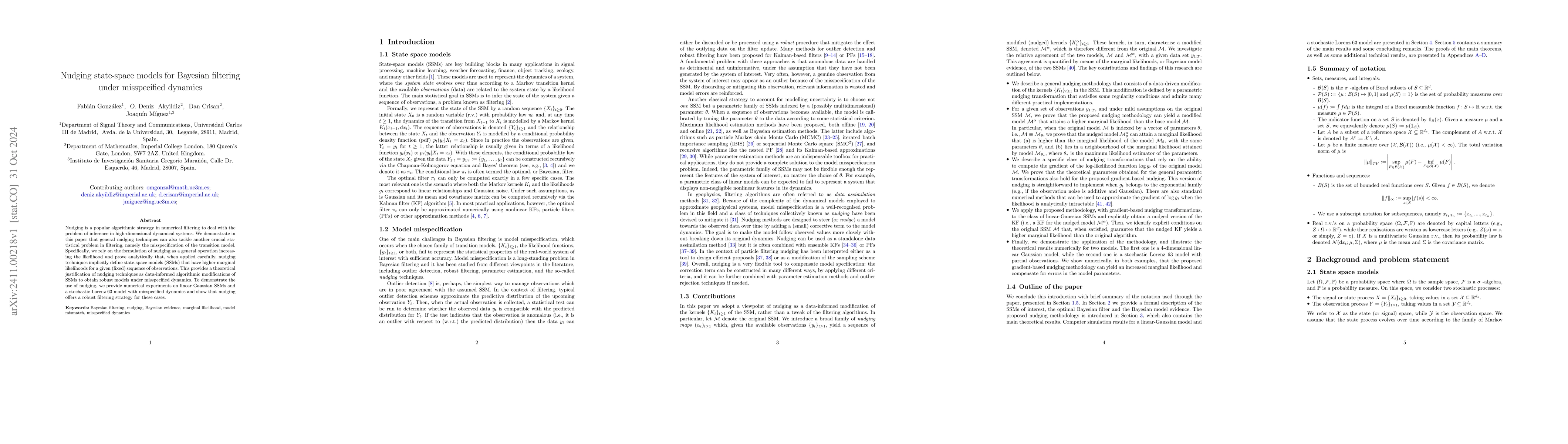Thumbnail for Nudging state-space models for Bayesian filtering under misspecified
  dynamics