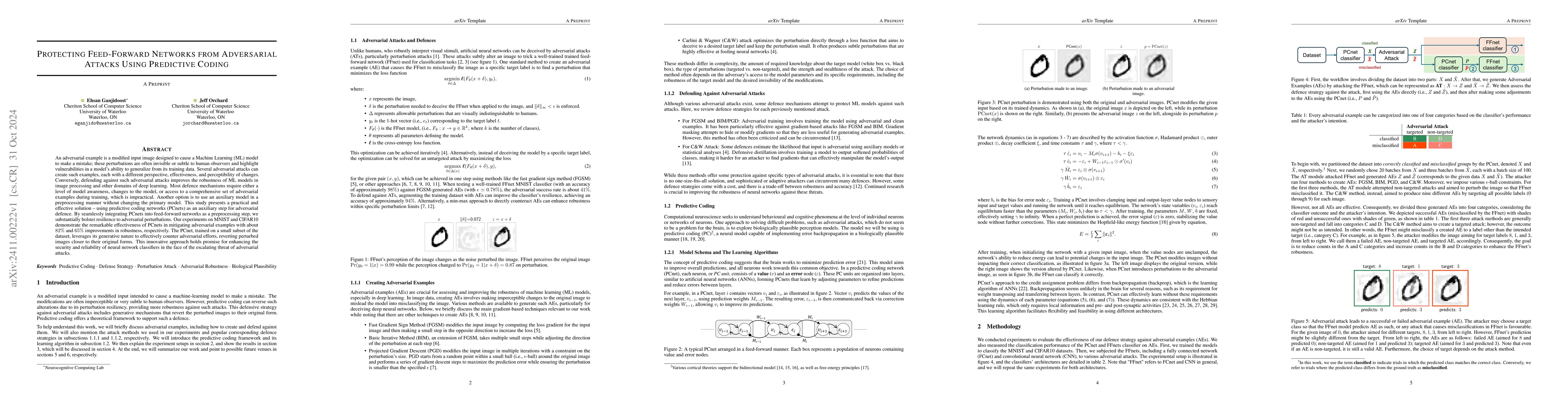 Thumbnail for Protecting Feed-Forward Networks from Adversarial Attacks Using
  Predictive Coding