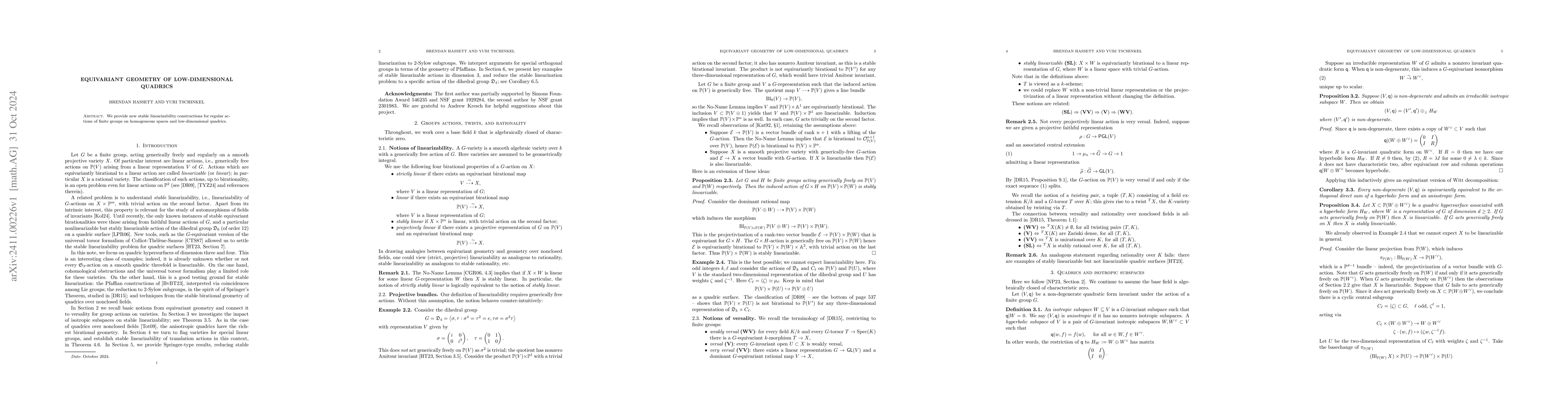 Thumbnail for Equivariant geometry of low-dimensional quadrics
