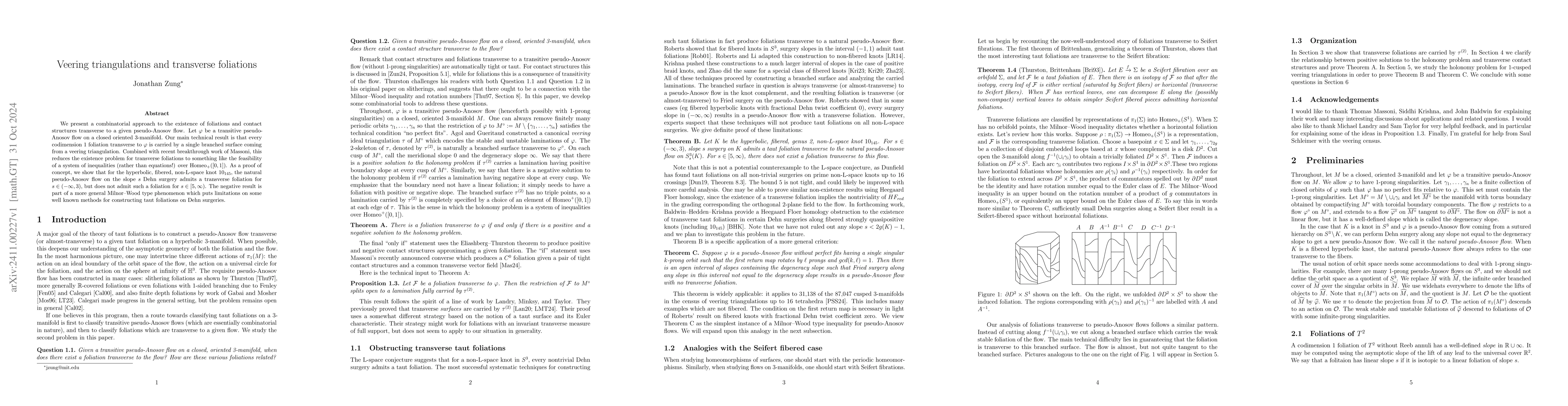 Thumbnail for Veering triangulations and transverse foliations