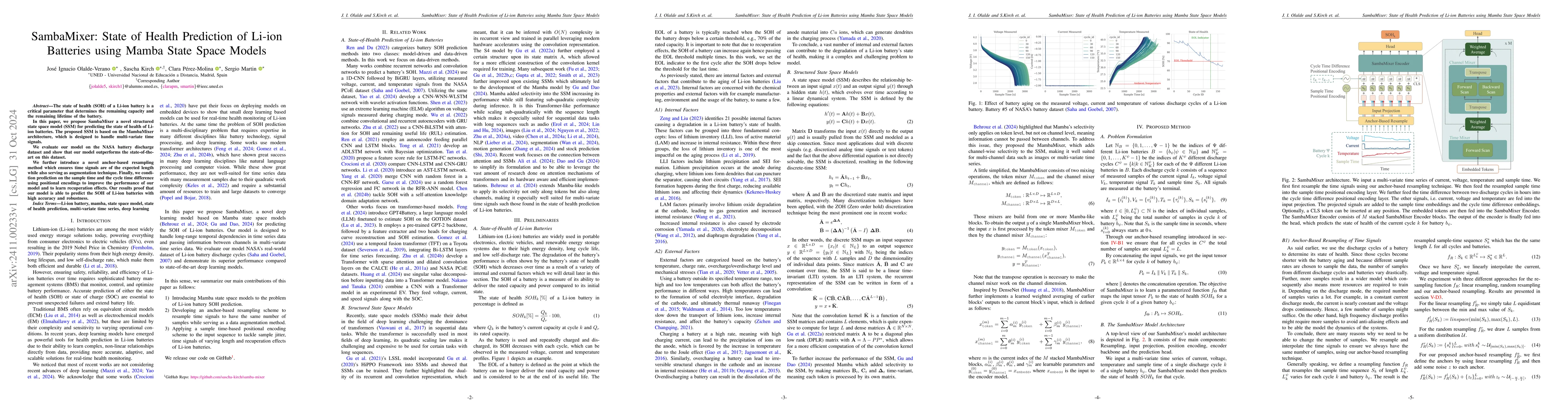 Thumbnail for SambaMixer: State of Health Prediction of Li-ion Batteries using Mamba
  State Space Models