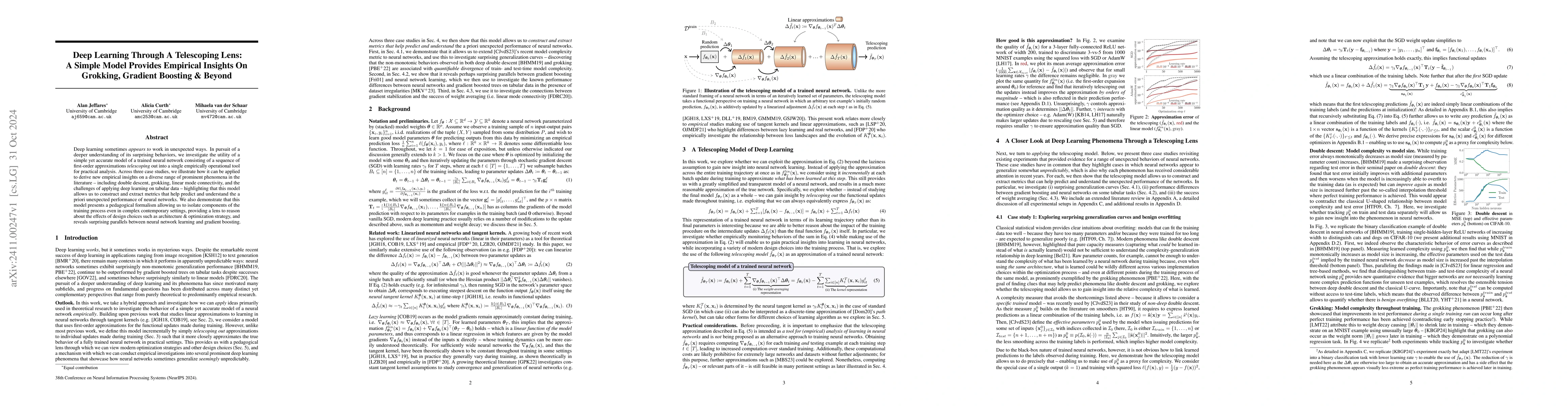 Thumbnail for Deep Learning Through A Telescoping Lens: A Simple Model Provides
  Empirical Insights On Grokking, Gradient Boosting & Beyond