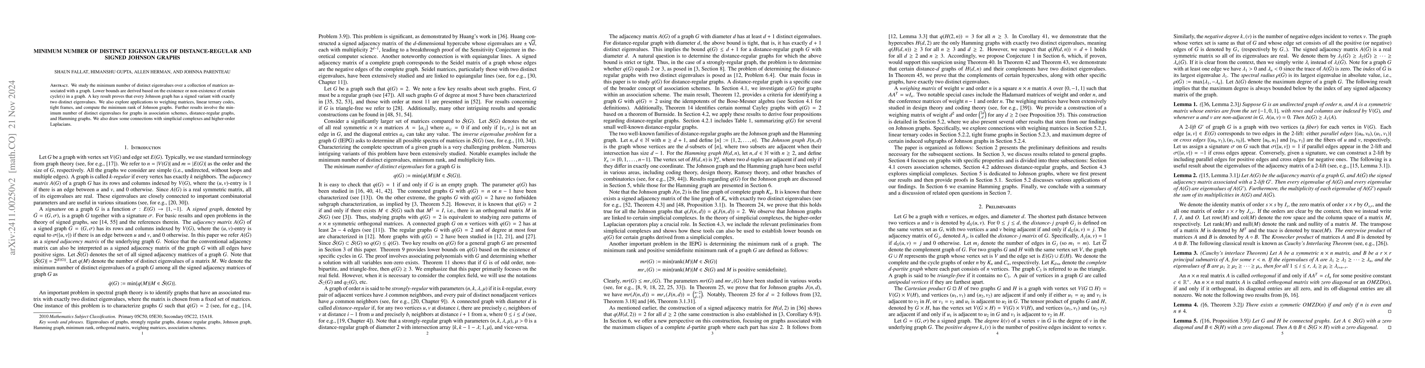 Thumbnail for Minimum number of distinct eigenvalues of distance-regular and signed
  Johnson graphs