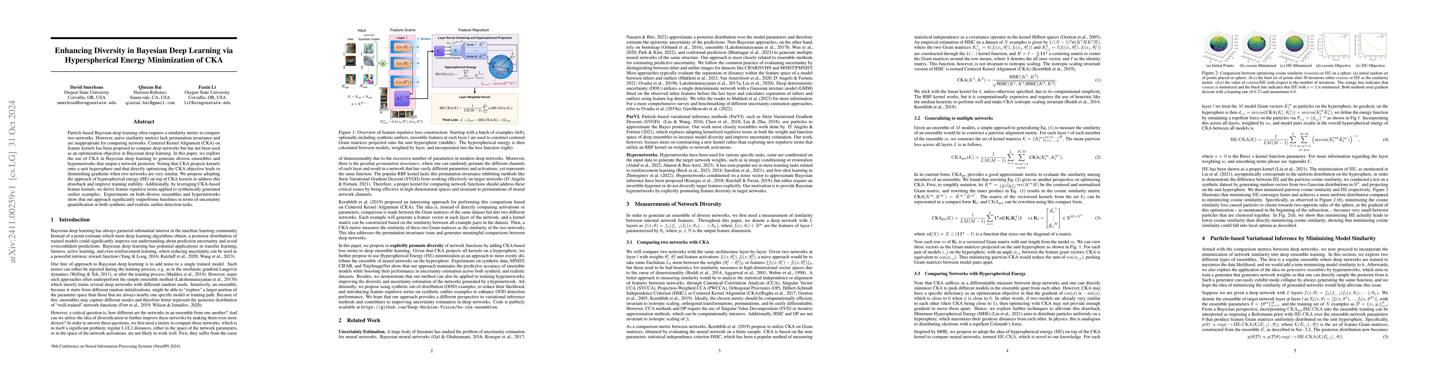Thumbnail for Enhancing Diversity in Bayesian Deep Learning via Hyperspherical Energy
  Minimization of CKA