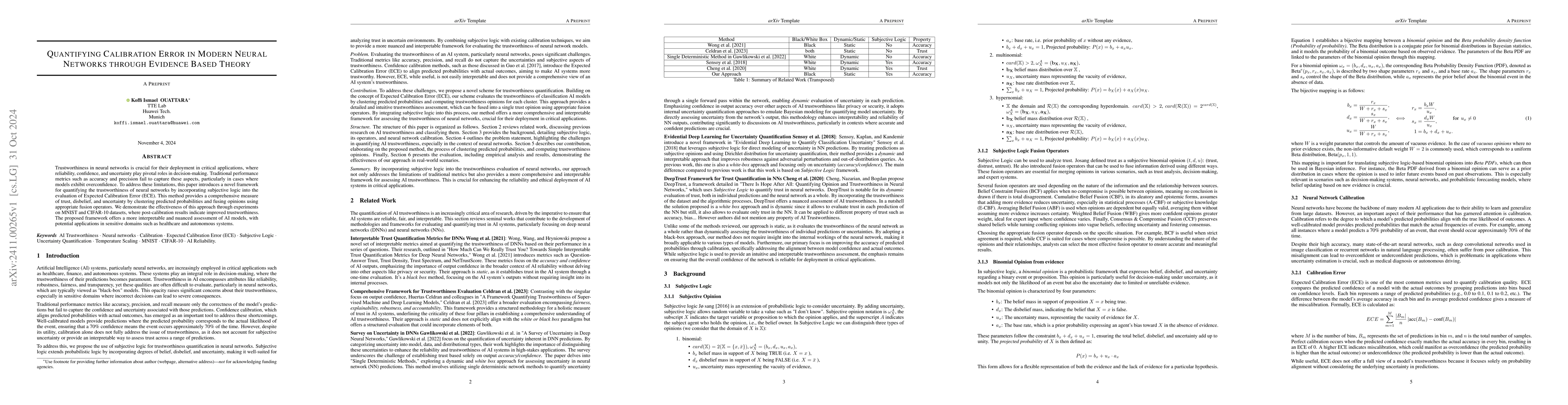 Thumbnail for Quantifying calibration error in modern neural networks through evidence
  based theory