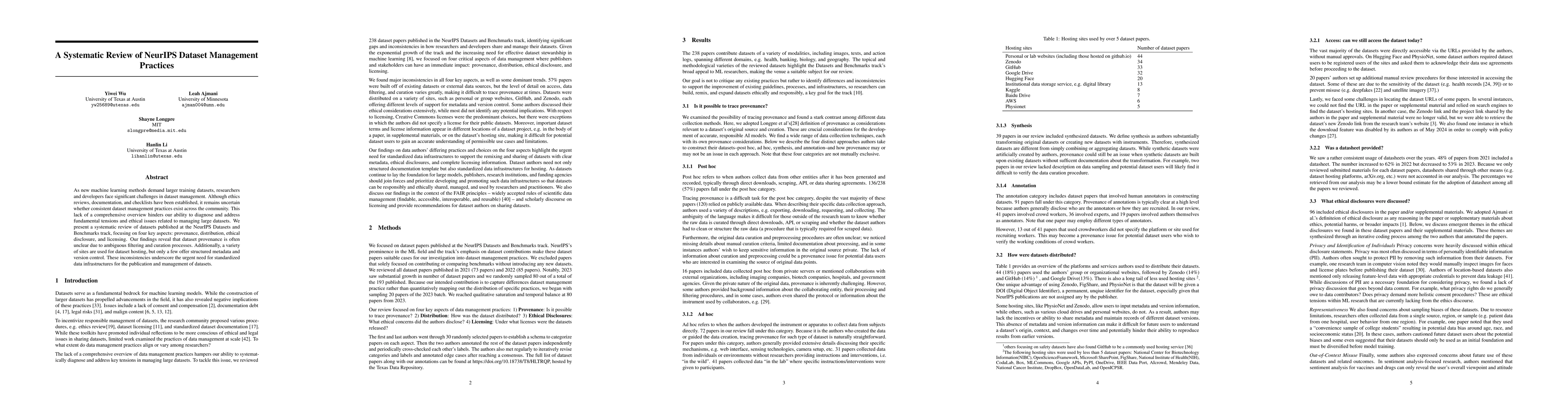 Thumbnail for A Systematic Review of NeurIPS Dataset Management Practices