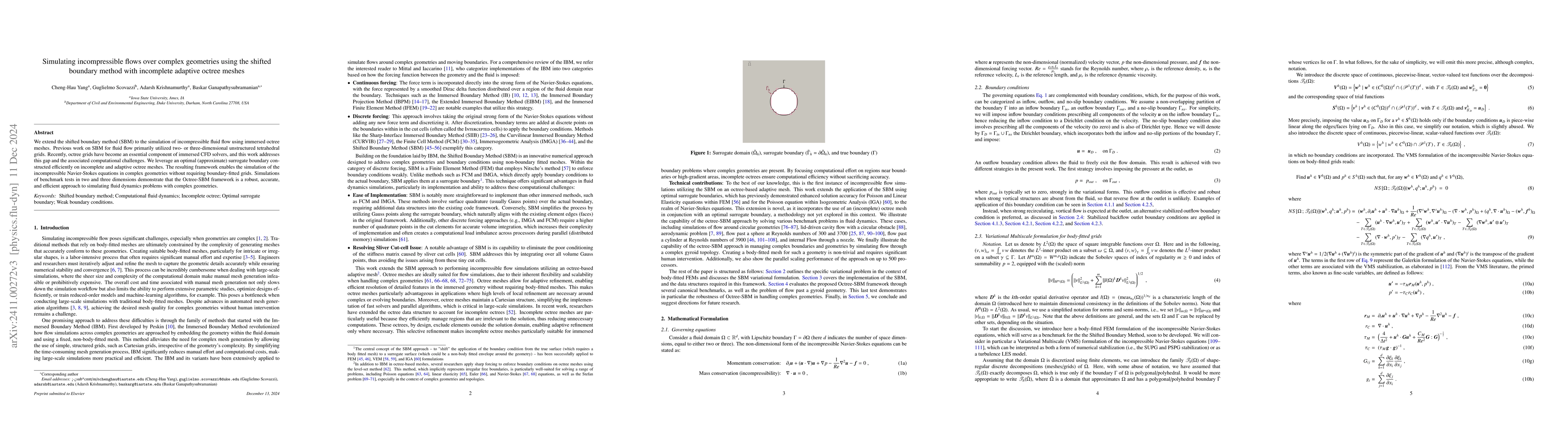 Thumbnail for Simulating incompressible flows over complex geometries using the
  shifted boundary method with incomplete adaptive octree meshes