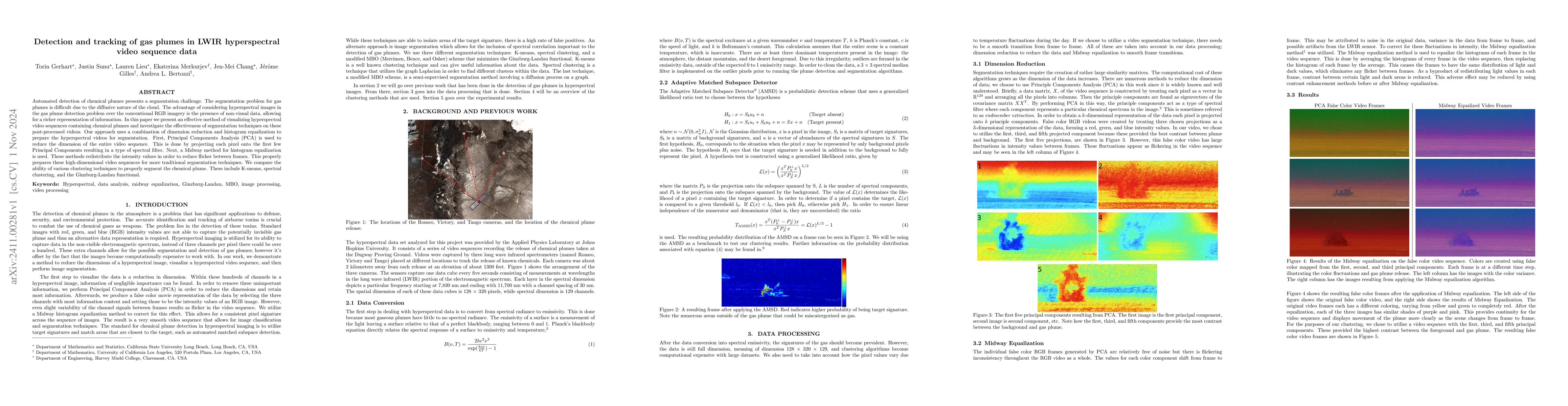 Thumbnail for Detection and tracking of gas plumes in LWIR hyperspectral video
  sequence data