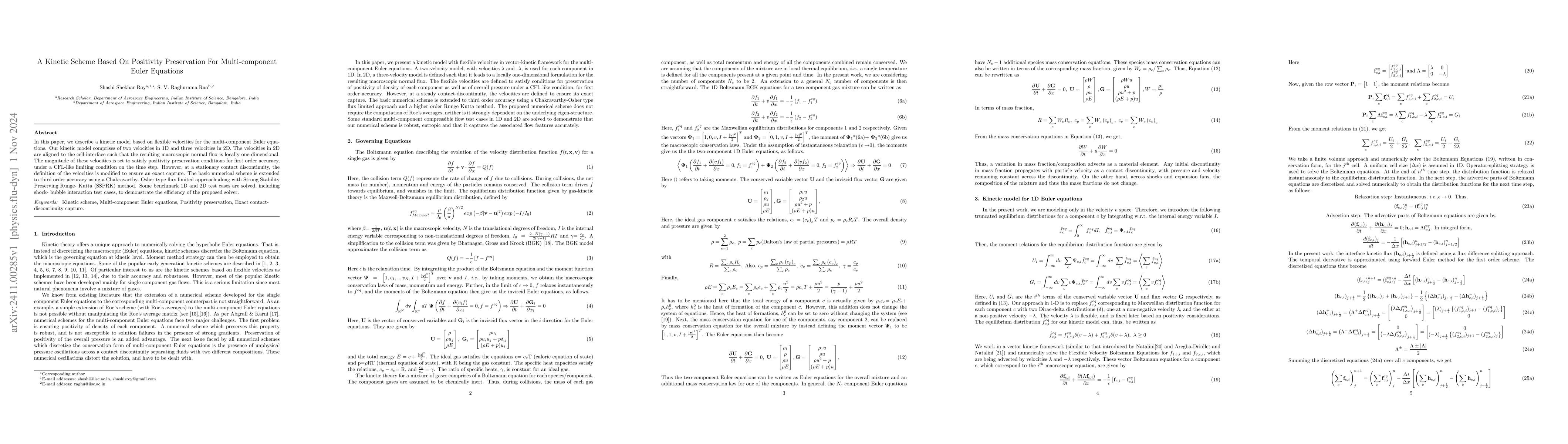 Thumbnail for A Kinetic Scheme Based On Positivity Preservation For Multi-component
  Euler Equations