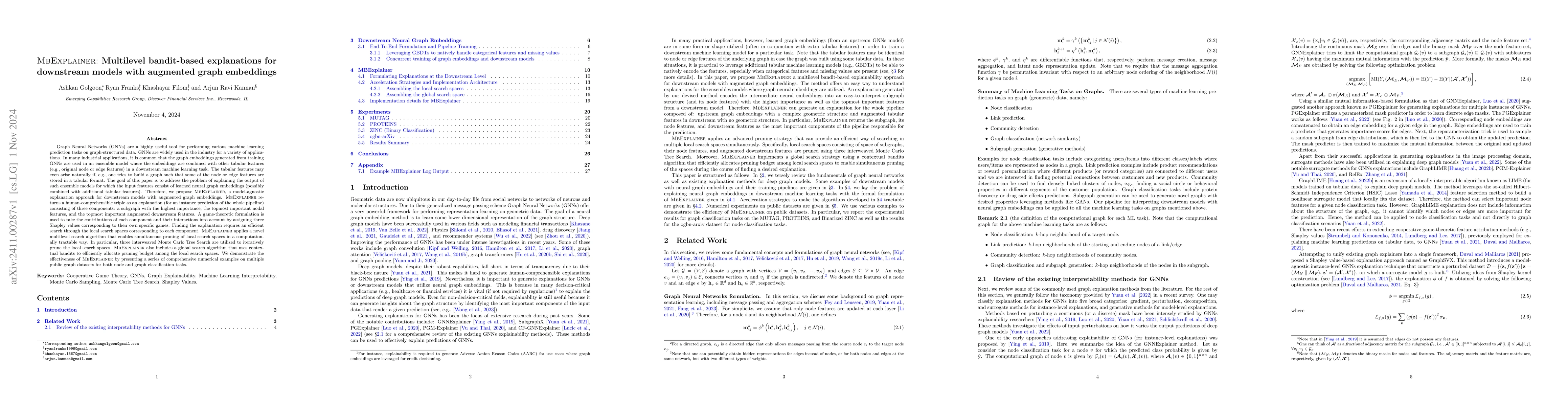 Thumbnail for MBExplainer: Multilevel bandit-based explanations for downstream models
  with augmented graph embeddings