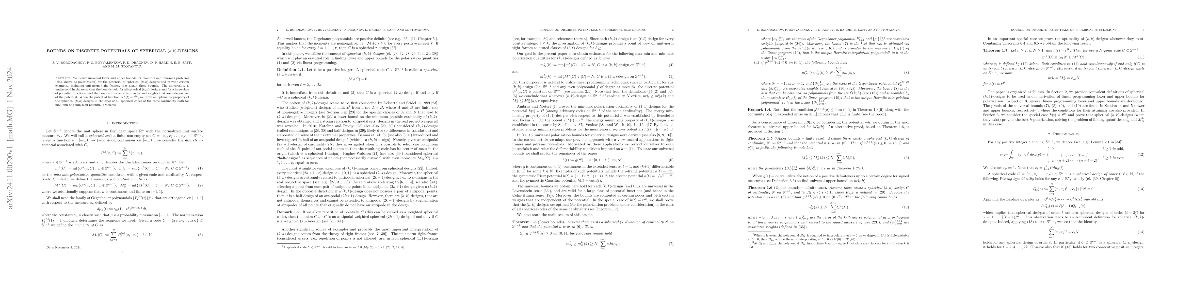 Thumbnail for Bounds on Discrete Potentials of Spherical (k,k)-Designs