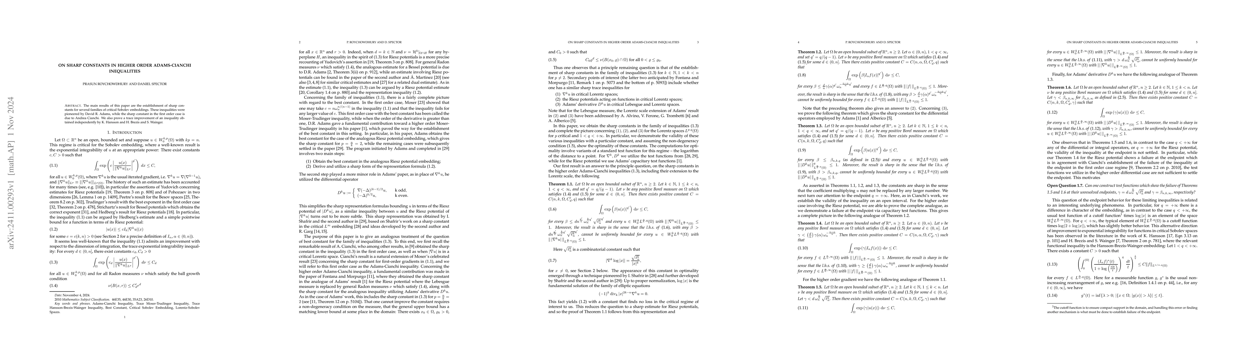 Thumbnail for On sharp constants in higher order Adams-Cianchi inequalities