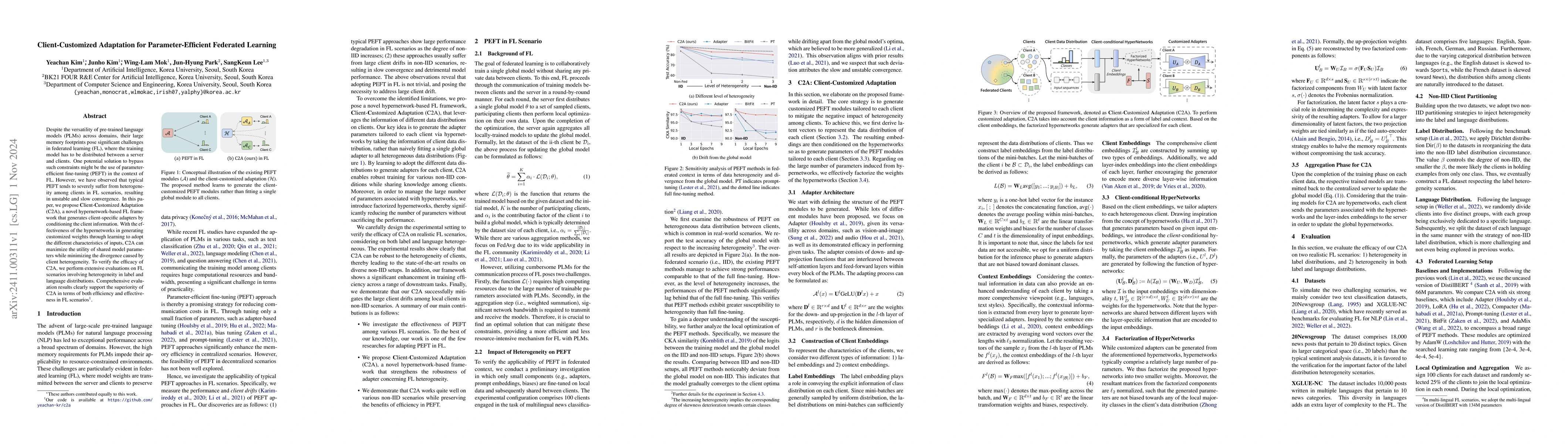 Thumbnail for C2A: Client-Customized Adaptation for Parameter-Efficient Federated
  Learning