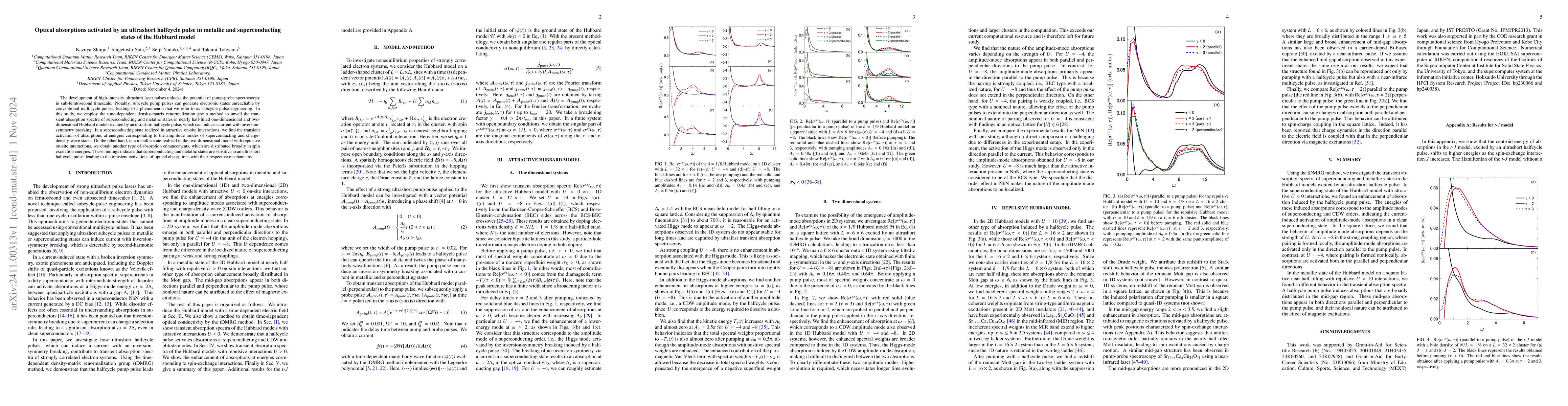Thumbnail for Optical absorptions activated by an ultrashort halfcycle pulse in
  metallic and superconducting states of the Hubbard model